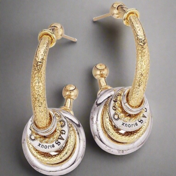 Gas Bijoux Authentic Maranzana Two-Tone Gold And Silver Small Hoop Earrings NWT - Picture 5 of 11